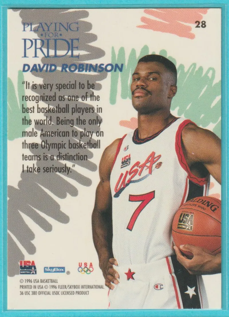 1996 Skybox USA Basketball David Robinson #28 back